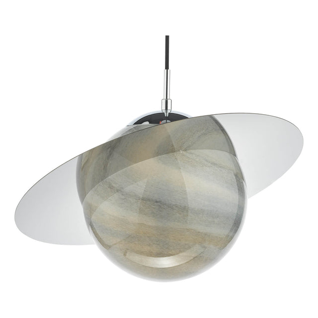 Saturn Pendant Planet Style Glass and Polished Chrome