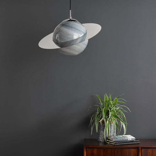 Saturn Pendant Planet Style Glass and Polished Chrome