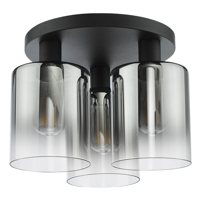 Savannah 3 Light Flush Matt Black and Smoked Glass
