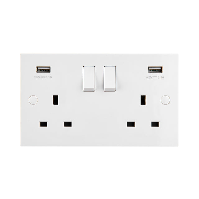 13A 2G DP Switched Socket with twin 5V USB