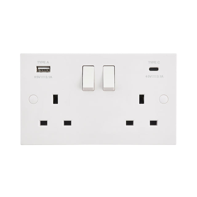 13A 2G DP Switched Socket with 15.5W USB A+C