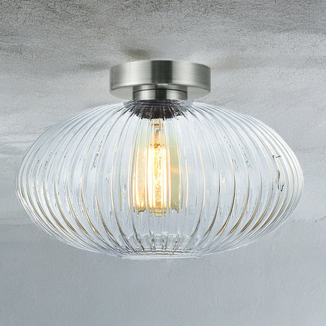 Satin Nickel W/ Ribbed Clear Glass Skytech Surface Fitting