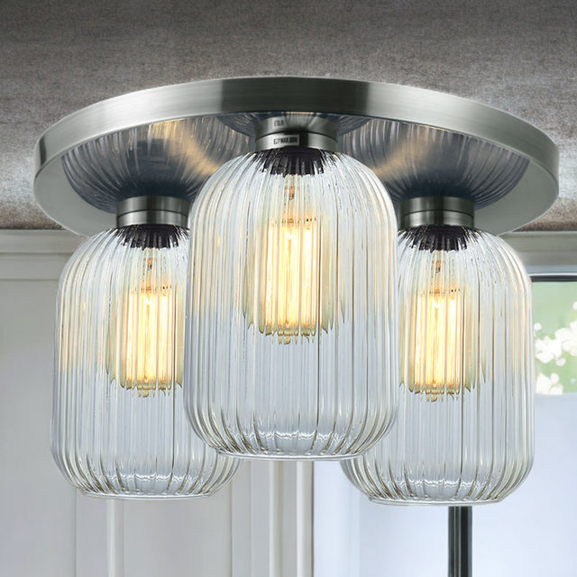 Satin Nickel W/ Ribbed Clear Glass Skytech Pendant