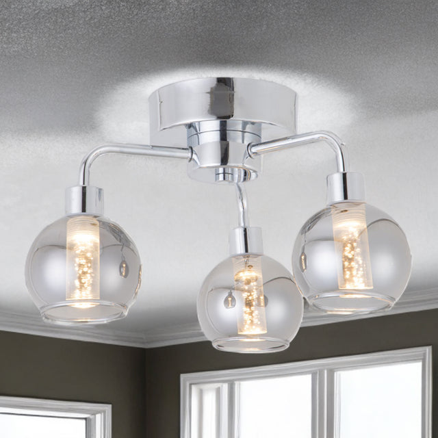 3*3W Ip44 Reyna Semi Flush Chrome C/W Smoke Glass