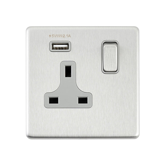 13A 1G DP Switched Socket with 2.1V USB