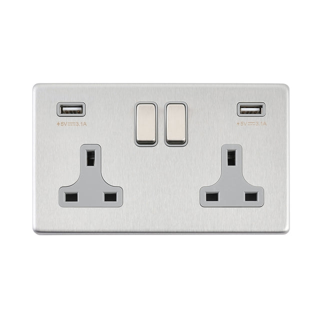 13A 2G DP Switched Socket with twin 5V USB