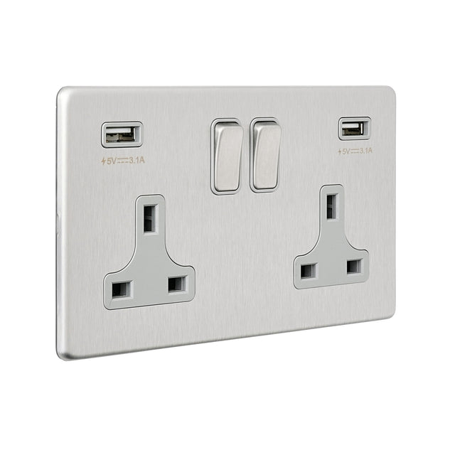 13A 2G DP Switched Socket with twin 5V USB