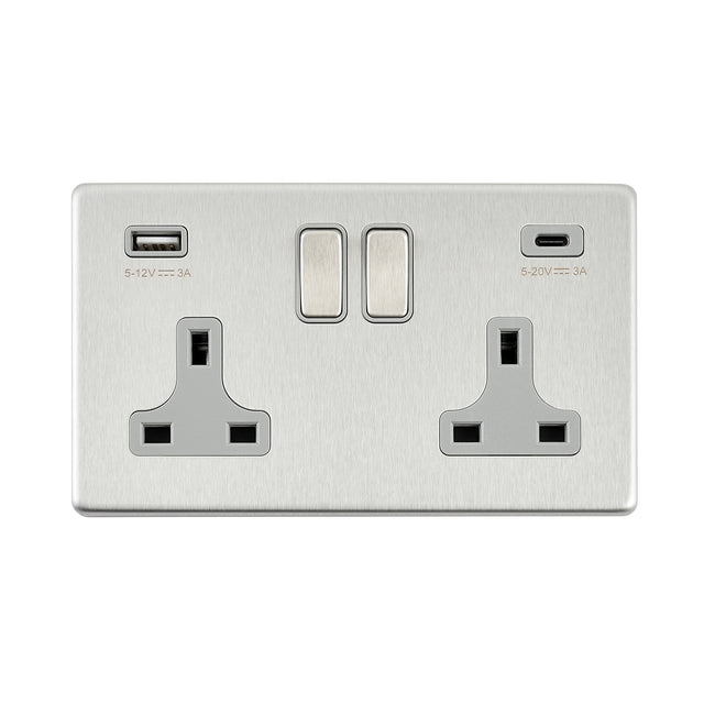 13A 2G DP Switched Socket with 45W USB A+C