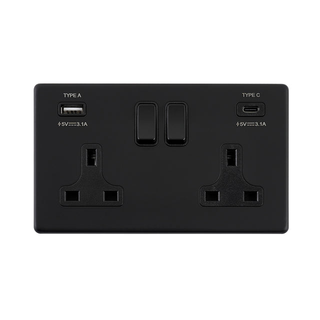 13A 2G DP Switched Socket with 15.5W USB A+C