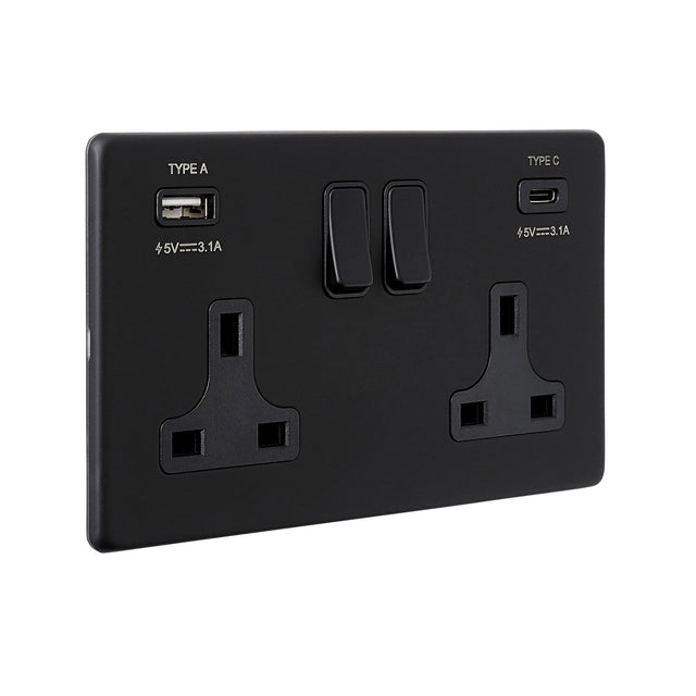 13A 2G DP Switched Socket with 15.5W USB A+C