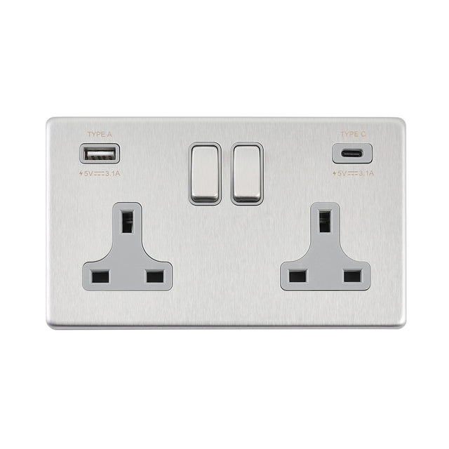 13A 2G DP Switched Socket with 15.5W USB A+C