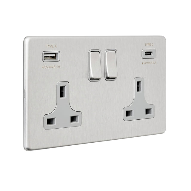 13A 2G DP Switched Socket with 15.5W USB A+C