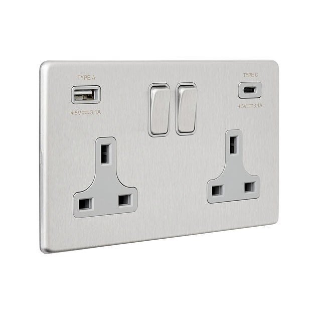 13A 2G DP Switched Socket with 15.5W USB A+C