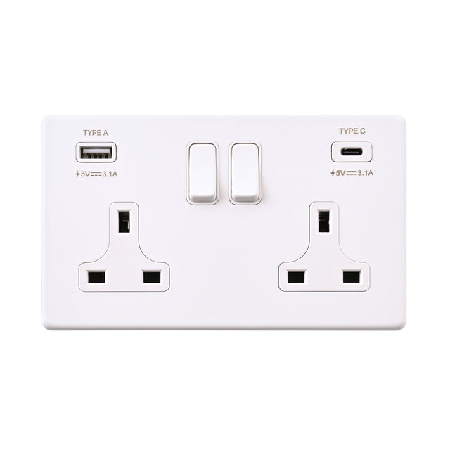 13A 2G DP Switched Socket with 15.5W USB A+C