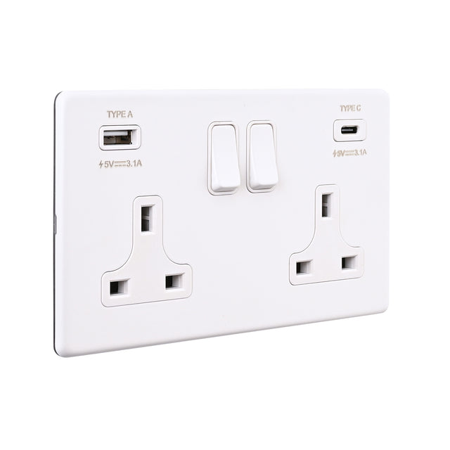 13A 2G DP Switched Socket with 15.5W USB A+C