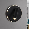 3W Led Wall Light In Black Round Metal C/W 6W Illuminated Ring
