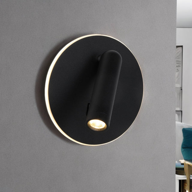 3W Led Wall Light In Black Round Metal C/W 6W Illuminated Ring