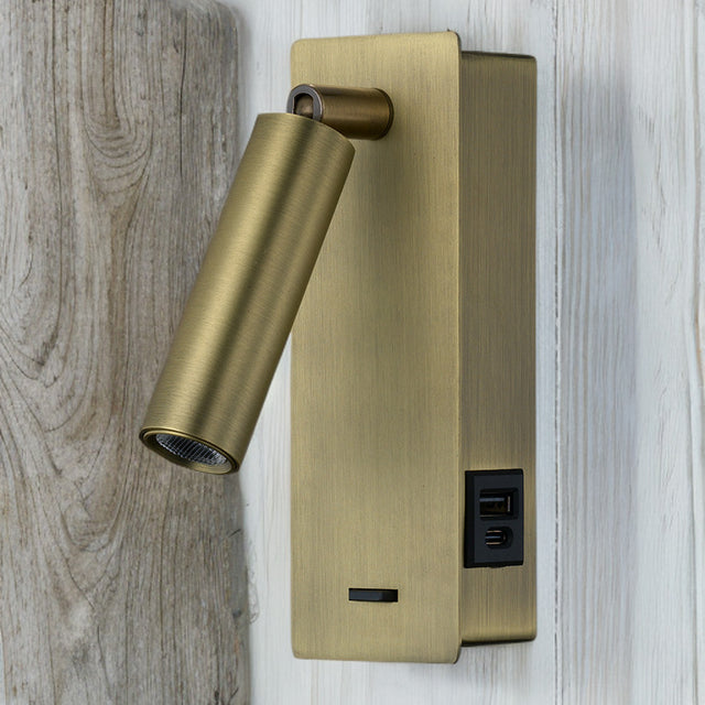 Antique Brass Led Spot Light With Usb & C3 Ports – 3W, 185 Lumens, 2700K