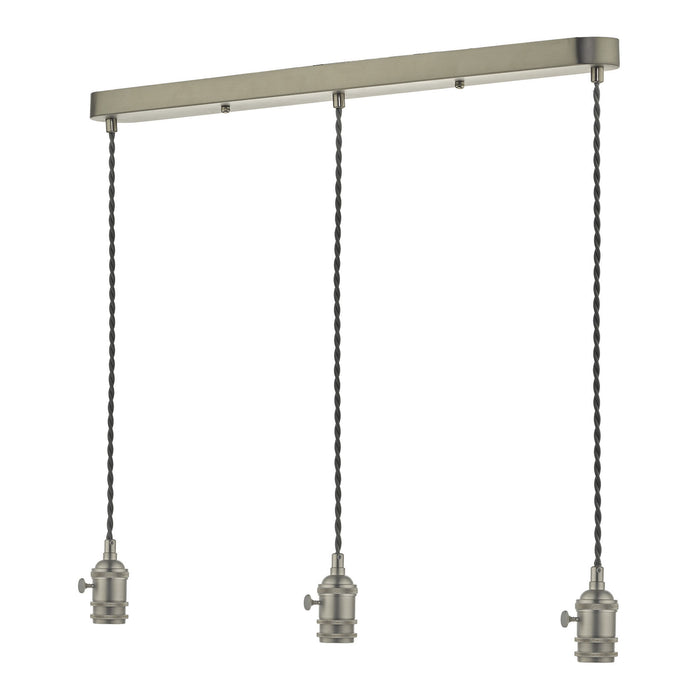 3 Light Bar Suspension Antique Chrome With Grey Cable
