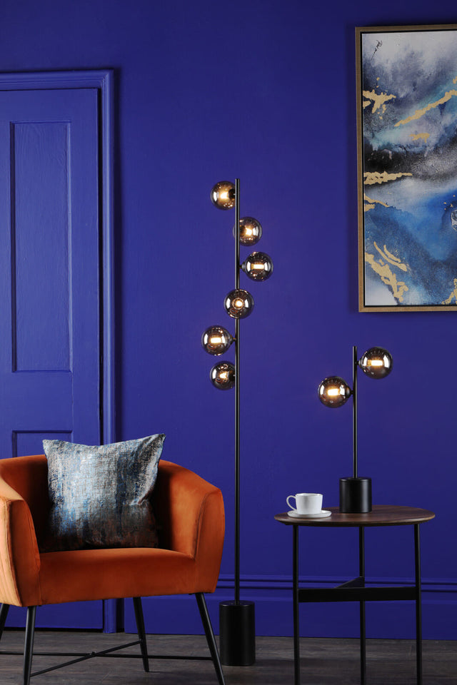 Spiral 2 Light Table Lamp Matt Black Smoked Glass