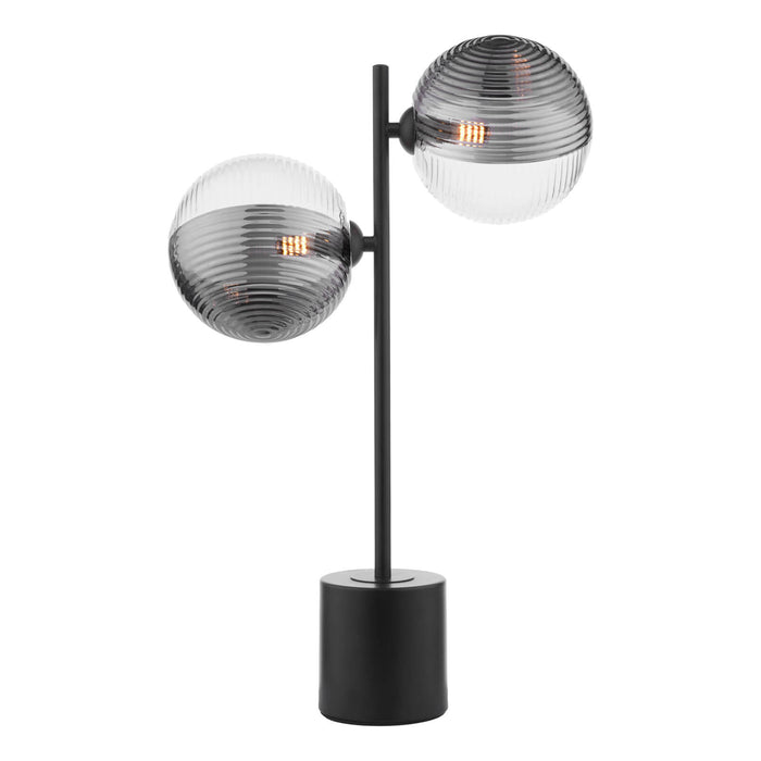Spiral 2 Light Table Lamp Matt Black & Smoked/Clear Ribbed Glass