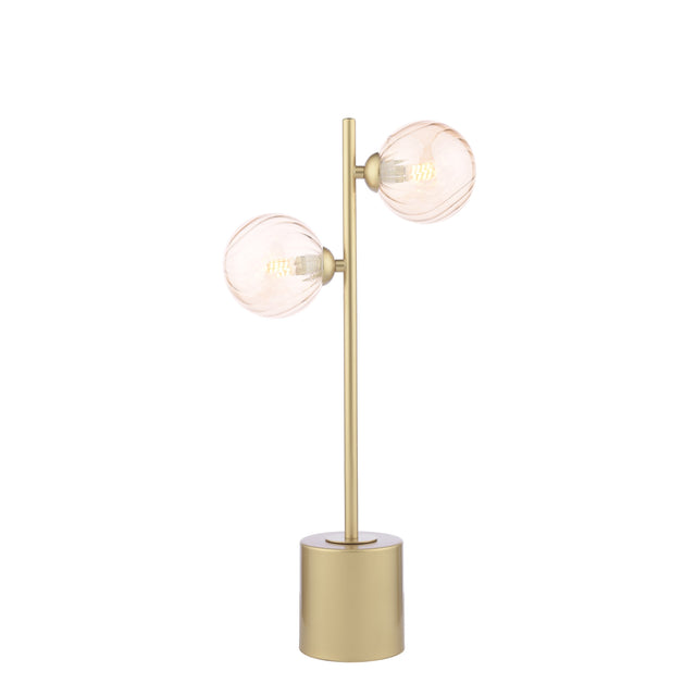 Spiral 2Lt Table Lamp Gold Complete With Twisted Ball Gls Amber