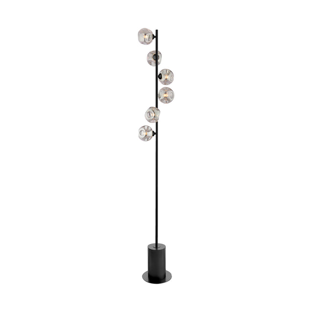 Spiral 6Lt Floor Lamp Black Complete With Organic Ball Gls Smoked