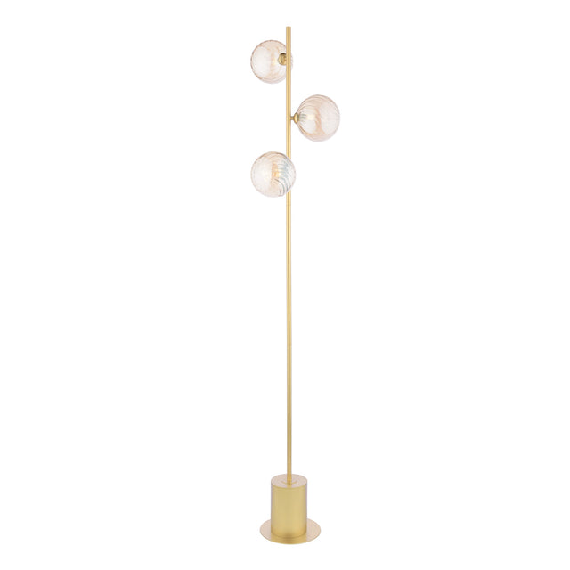 Spiral 3Lt Floor Lamp Gold Complete With Twisted Ball Gls Amber 150Mm