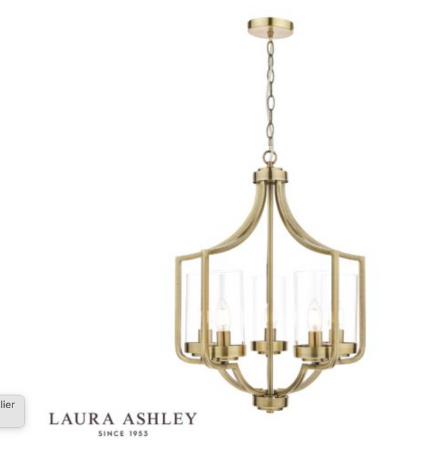 Laura Ashley Joseph 5lt Chandelier Antique Brass Glass