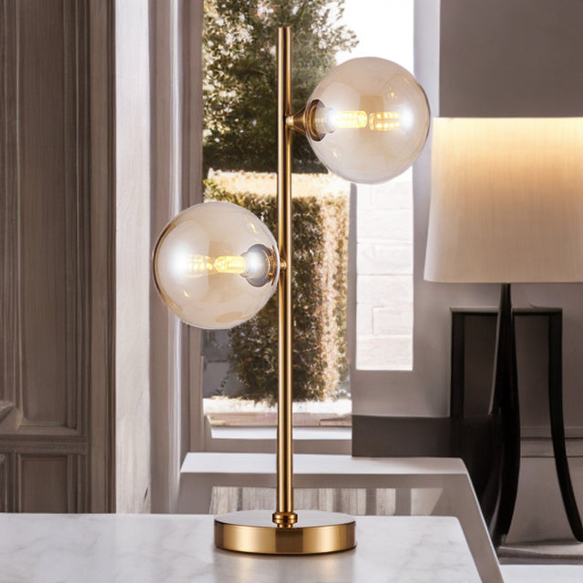 Matt Brass W/ Amber Globe Glass Shades Table Lamp