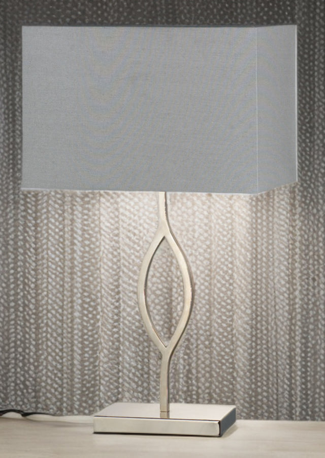Polished Nickel W/ Grey Linen Shade Casa Home Décor Table Lamp