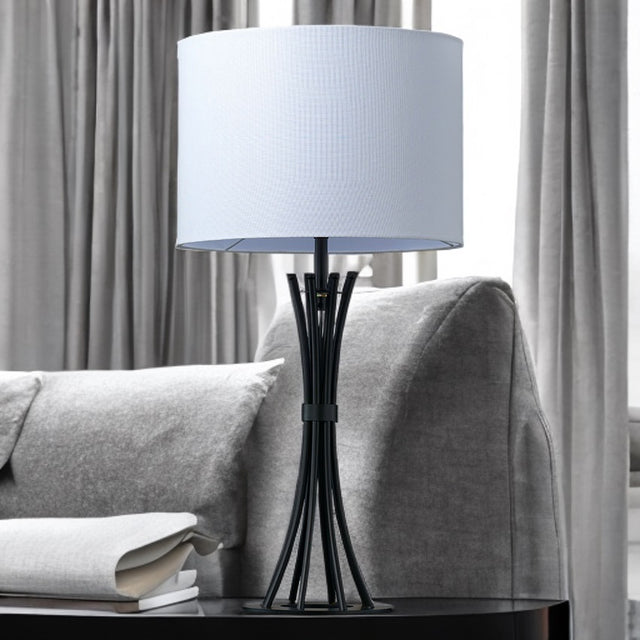 Matt Black Finish W/ White Linen Shade Table Lamp