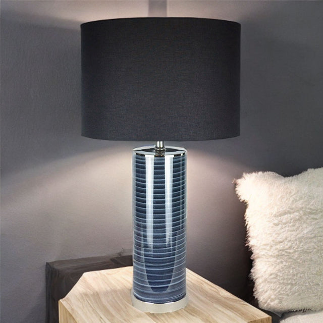 Blue  Ocean Glass Lamp C/W Oatmeal Shade