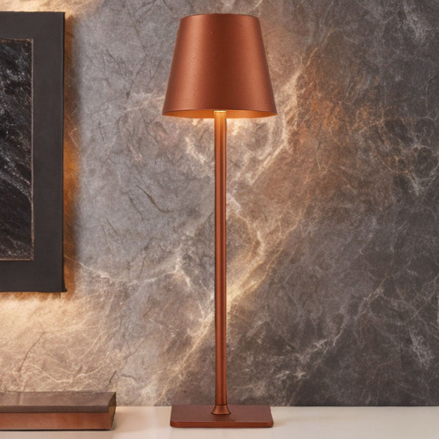 Rechargeable Copper Finish 5W Led Table Lamp - Dimmable, Touch-Controlled Light For Bedroom & Dining Ambiance