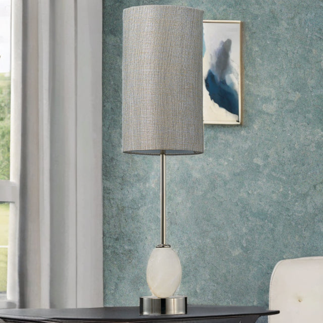 Polished Nickel Metal/Alabaster C/W Grey Linen Shade