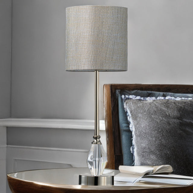 Polished Nickel Metal/Crystal C/W Grey Linen Shade