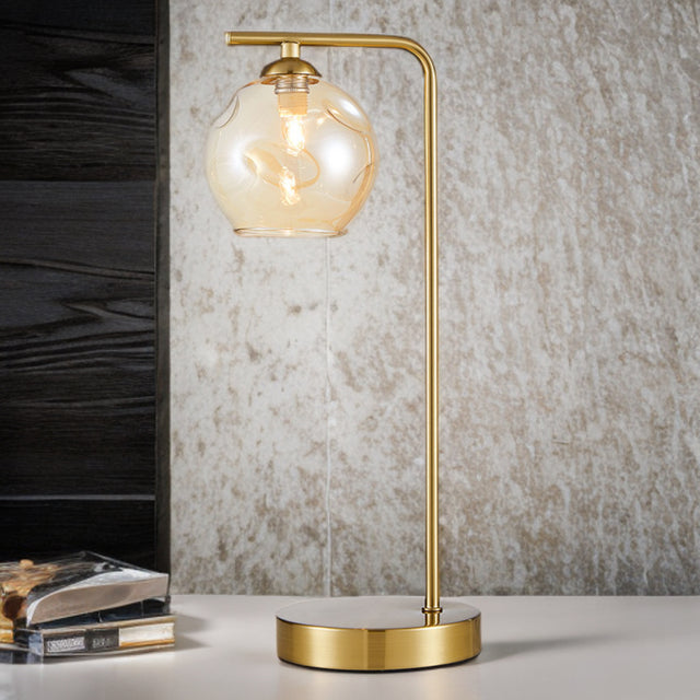 Noida 1L Matt Brass C/W Dimpled Amber Glass Table Lamp