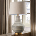 Modern Beige Ceramic Table Lamp C/W Oatmeal Shade