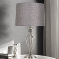 Satin Nickel Table Lamp C/W Grey Shade