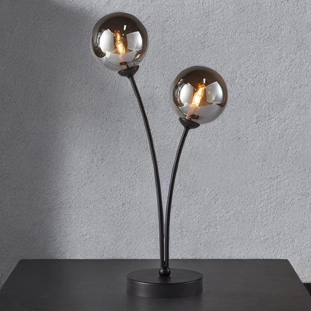 Matt Black Finish C/W Smoke Glass Shades Table Lamp