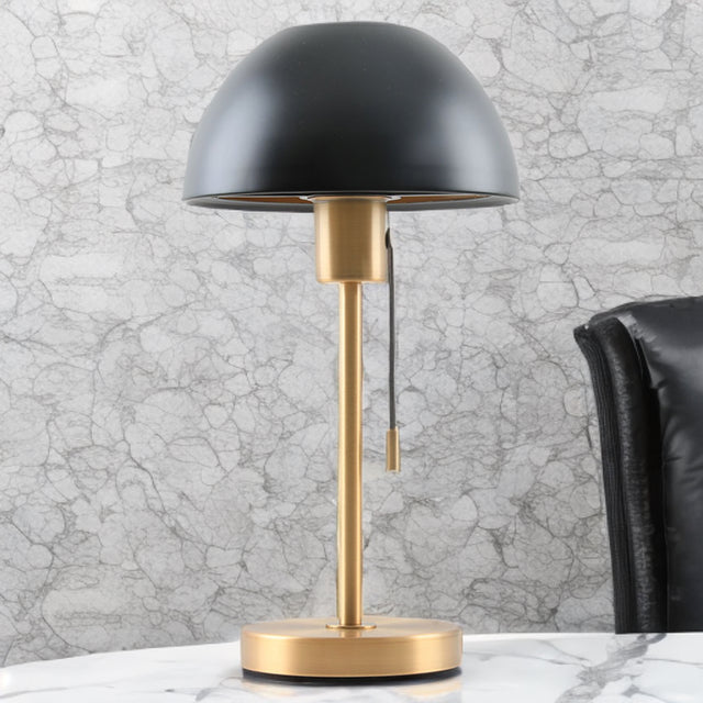 Bella Satin Brass Table Lamp C/W Black Dome Shade