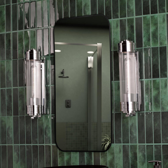 Tommaso Bathroom Wall Light Polished Nickel and Ribbed Glass IP44