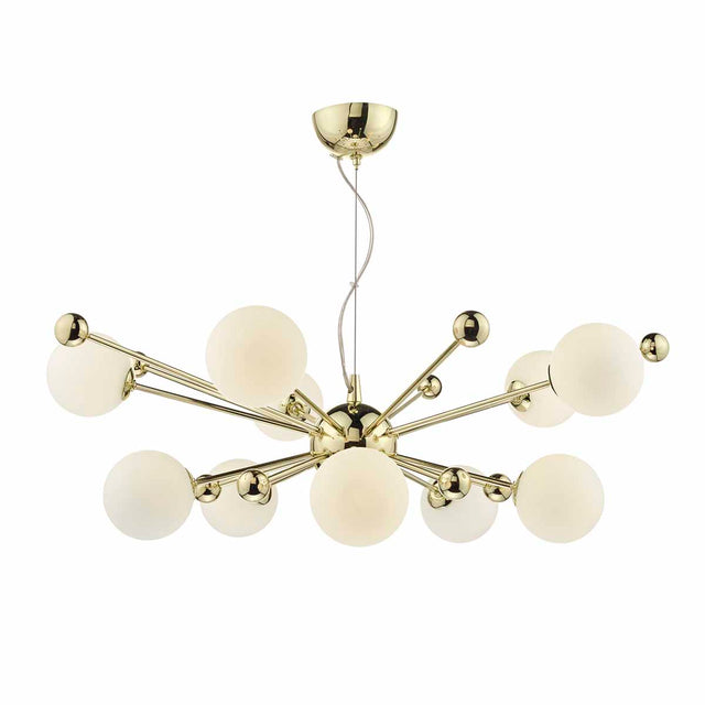 Ursa 10 Light Pendant Polished Gold Opal Glass