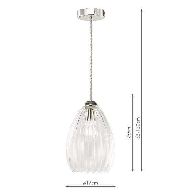 Valora Pendant Polished Nickel and Ribbed Glass
