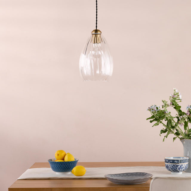 Valora Pendant Antique Bronze and Ribbed Glass