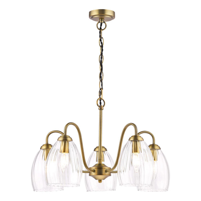 Valora 5 Light Pendant Antique Bronze and Ribbed Glass