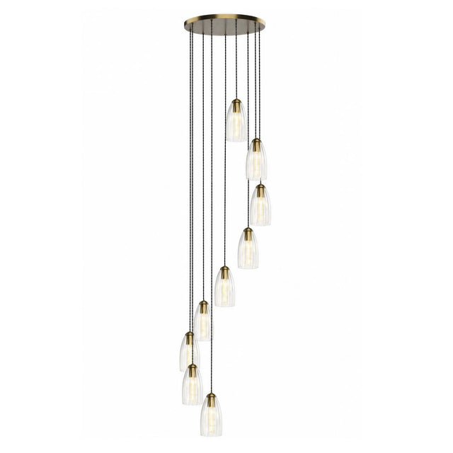 Valora 9 Light Cluster Pendant Antique Bronze and Ribbed Glass