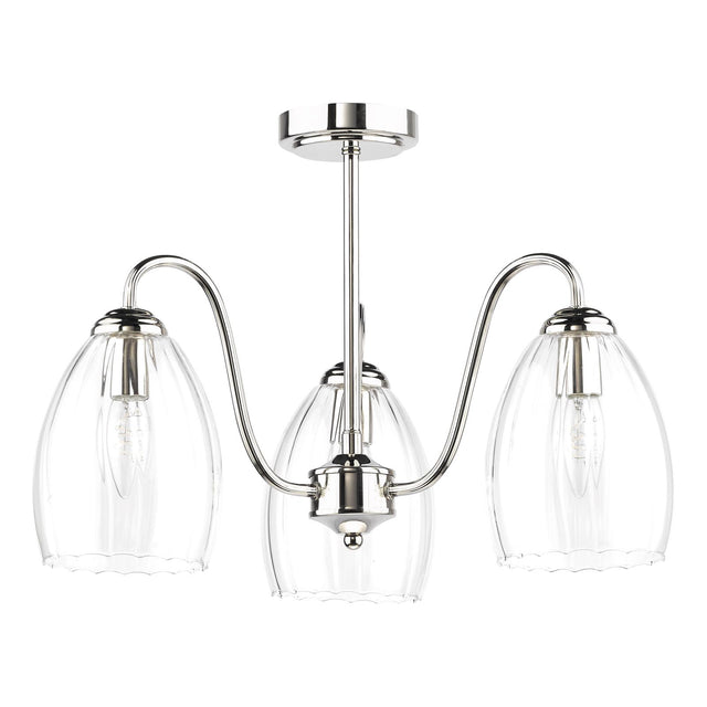Valora 3 Light Semi Flush Polished Nickel and Ribbed Glass