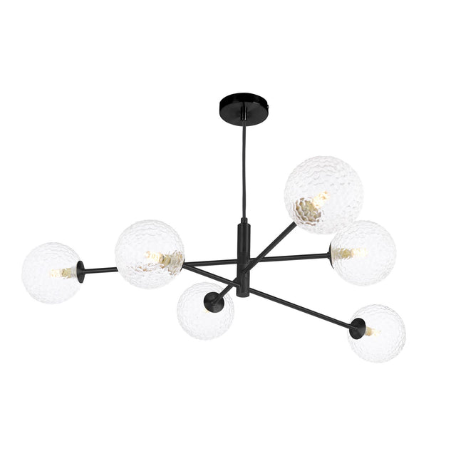 Vignette 6 Light Pendant Matt Black and Textured Glass
