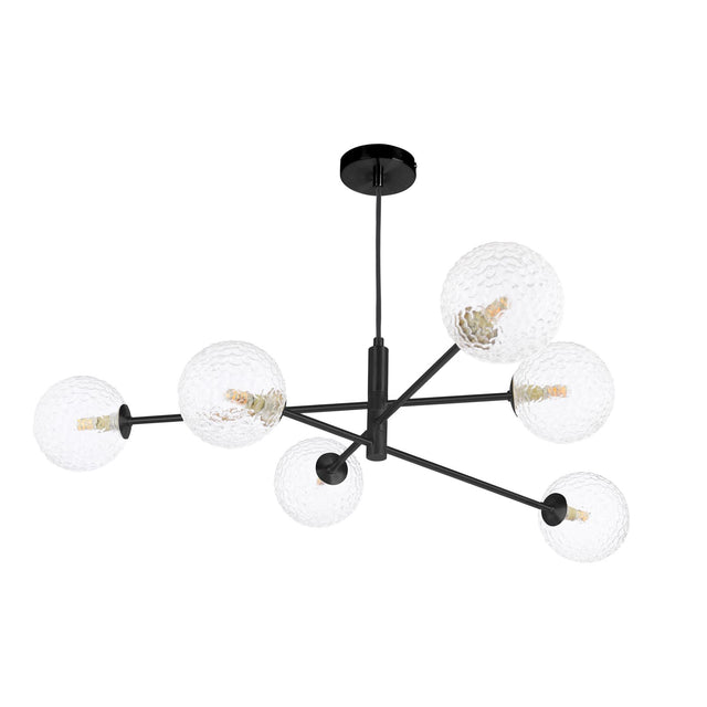 Vignette 6 Light Pendant Matt Black and Textured Glass